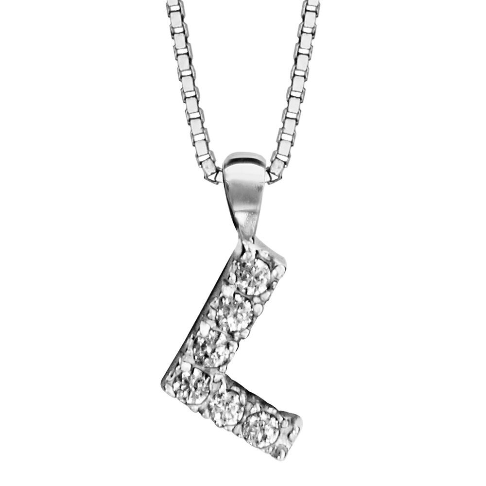 Collier en argent rhodié chaîne avec pendentif initiale L ornée d'oxydes blancs - longueur 45cm