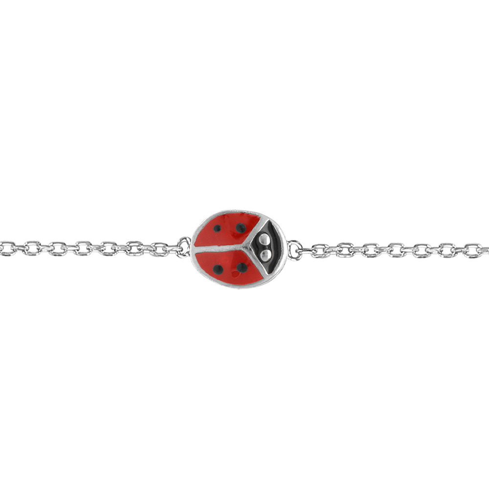 Bracelet pour enfant en argent avec petite coccinelle - longueur 14cm + 2cm de rallonge