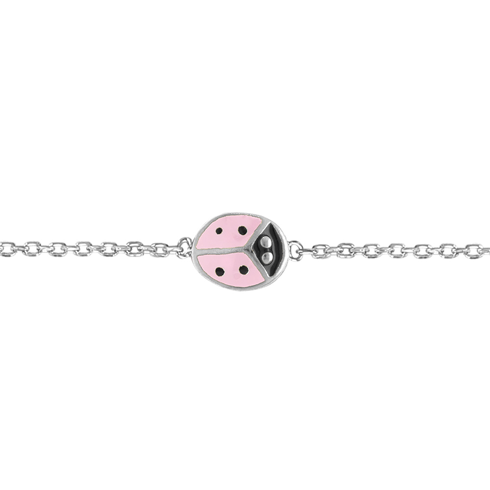 Bracelet en argent rhodié enfant coccinelle rose - 16cm réglable 14