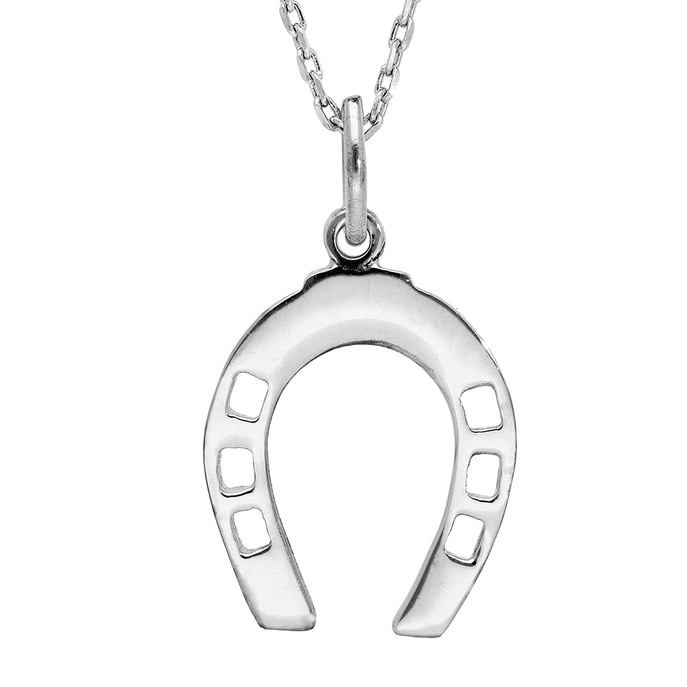 Collier en argent rhodié chaîne avec pendentif fer à cheval longueur 42+3cm