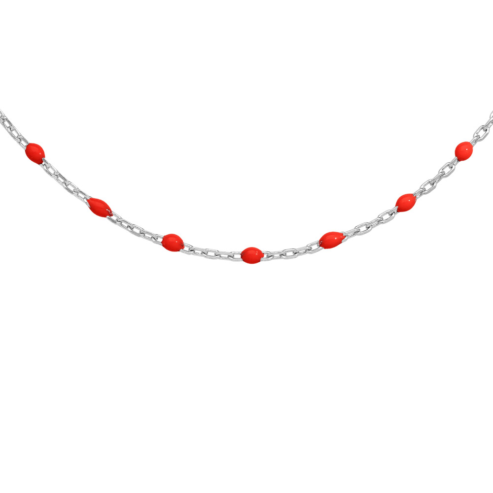 Collier en argent rhodié avec perles rouges 40+5cm