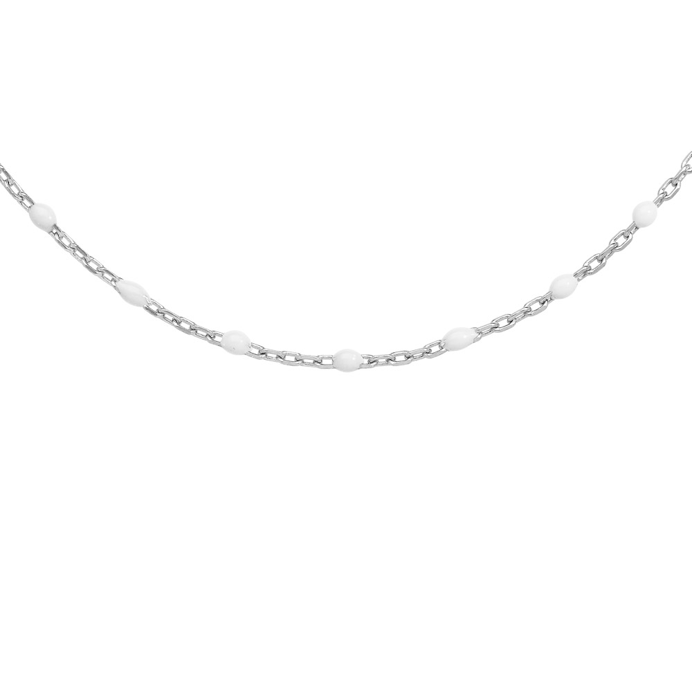 Collier en argent rhodié avec perles blanches 40+5cm