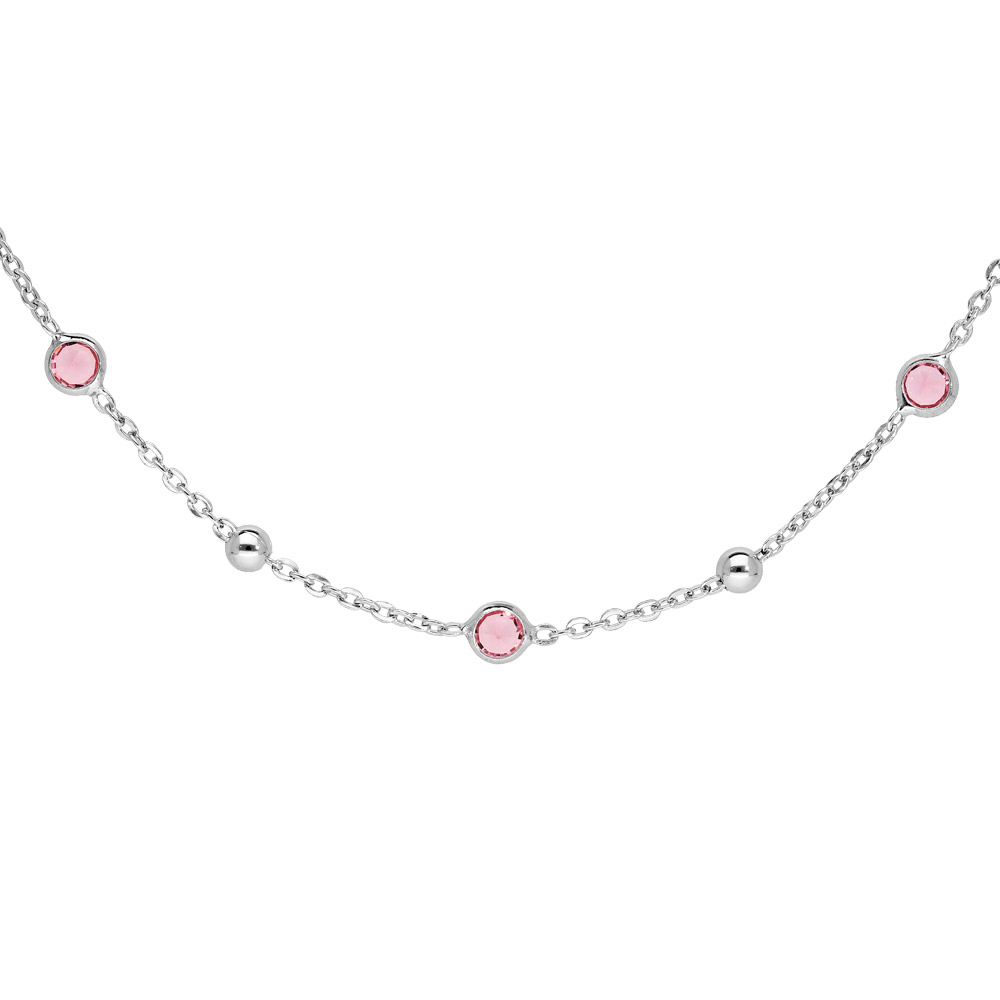 Collier en argent rhodié avec boules en oxyde rose 42+3cm