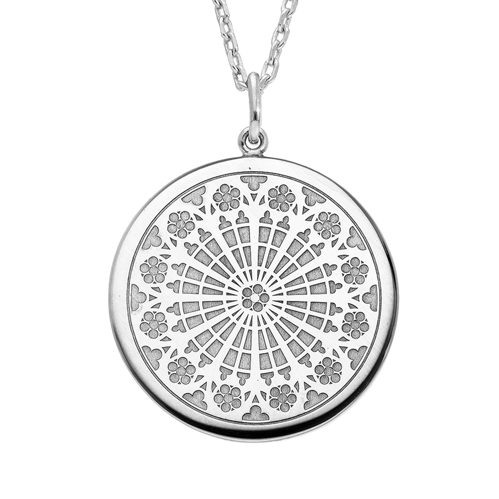 Collier en argent rhodié chaîne avec pendentif rosace de Strasbourg 40+5cm