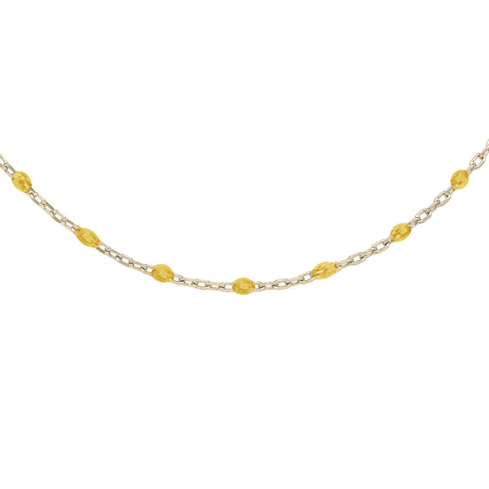 Collier Sautoir en argent et dorure jaune chaîne avec olives couleur jaune tansparent jaune transparent 60+10cm