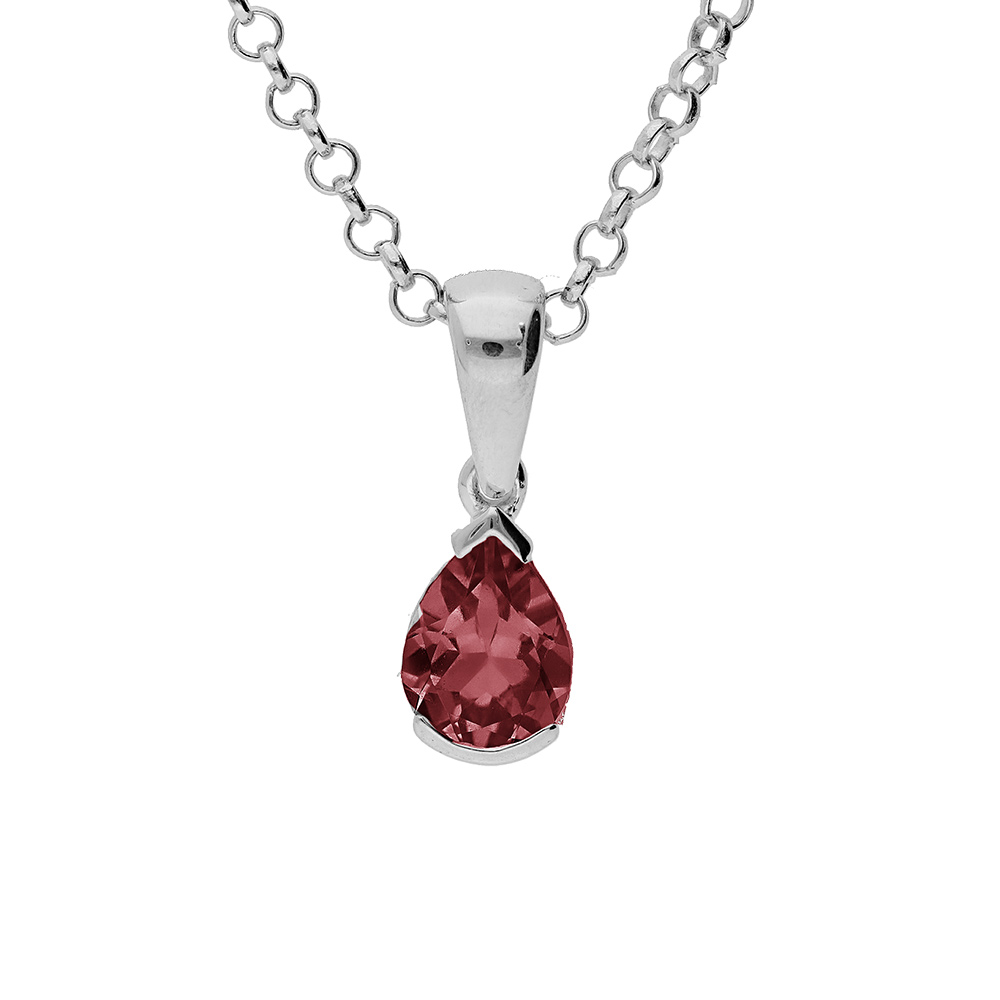 Collier en argent rhodié chaîne avec pendentif Grenat véritable en forme de poire 8x6mm longueur 40+5cm
