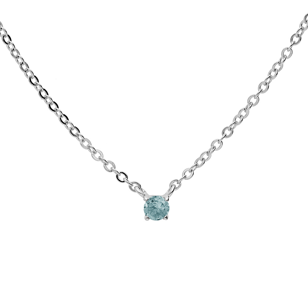 Collier en argent rhodié chaîne avec pendentif pierre véritable Topaze bleu 3mm 38+5cm