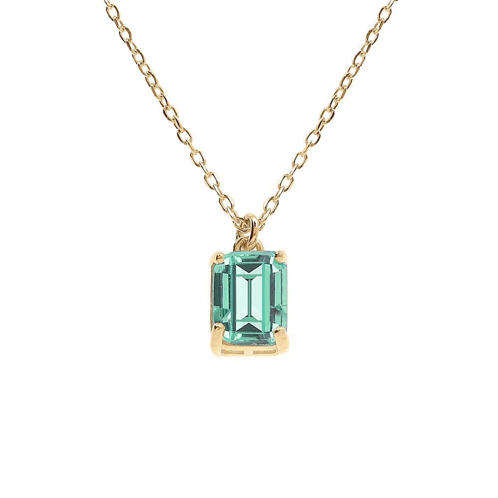 Collier argent doré pendentif rectangulaire oxyde bleu vert réglable 42 à 44cm