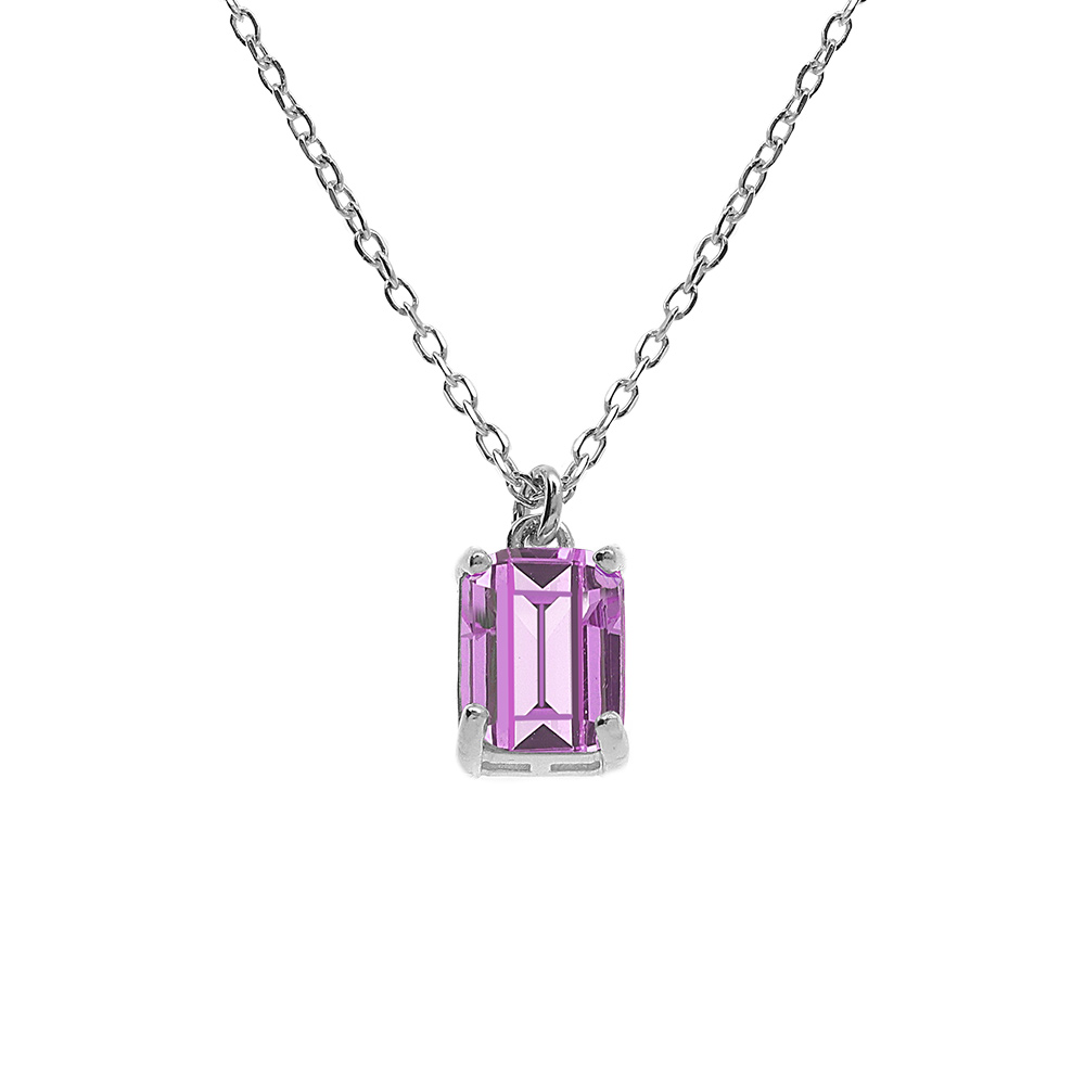 Collier argent rhodié pendentif rectangulaire oxyde violet réglable 42 à 44cm