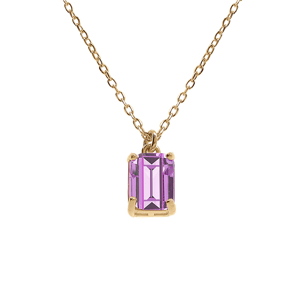 Collier argent doré pendentif rectangulaire oxyde violet réglable 42 à 44cm