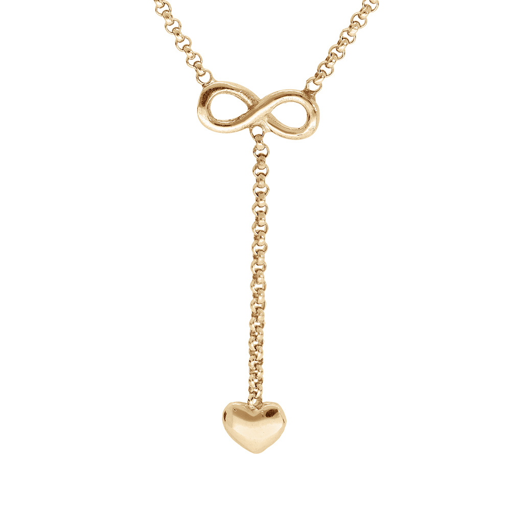 Collier en argent et dorure jaune chaîne avec motif infini et coeur forme y 42+3cm