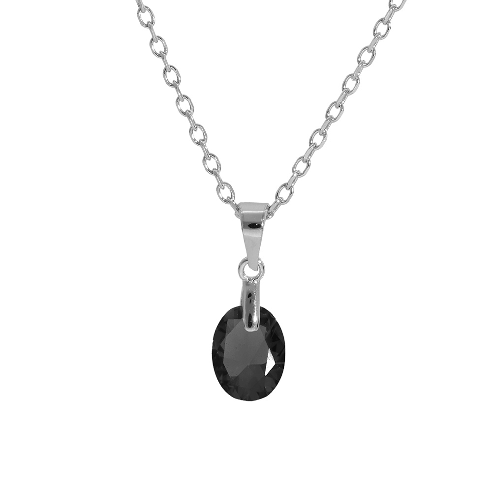 Collier en argent rhodié chaîne avec pendentif forme de goutte avec oxyde noir faceté 40+5cm