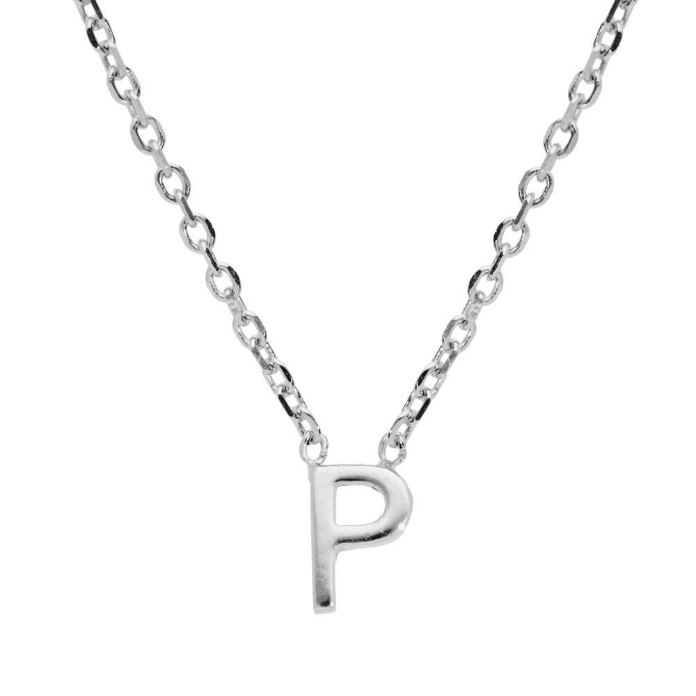 Collier en argent rhodié chaîne avec pendentif initiale P 5mm - 38+5cm