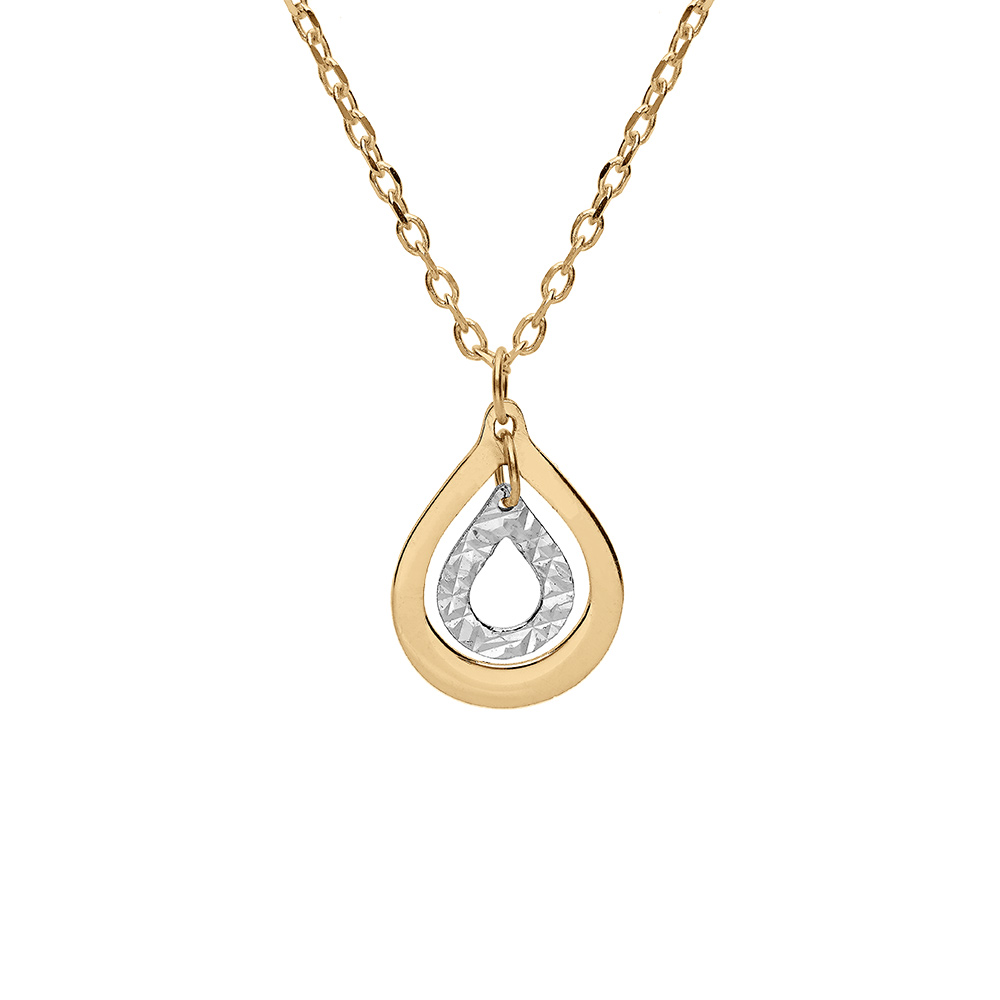 Collier en argent et dorure jaune chaîne avec pendentif double goutte 2 tons 40+5cm