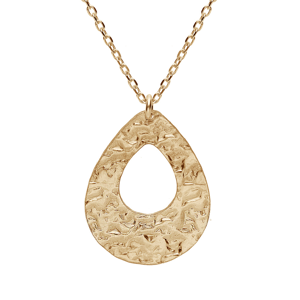 Collier en argent et dorure jaune chaîne avec pendentif forme goutte martelée 40+5cm