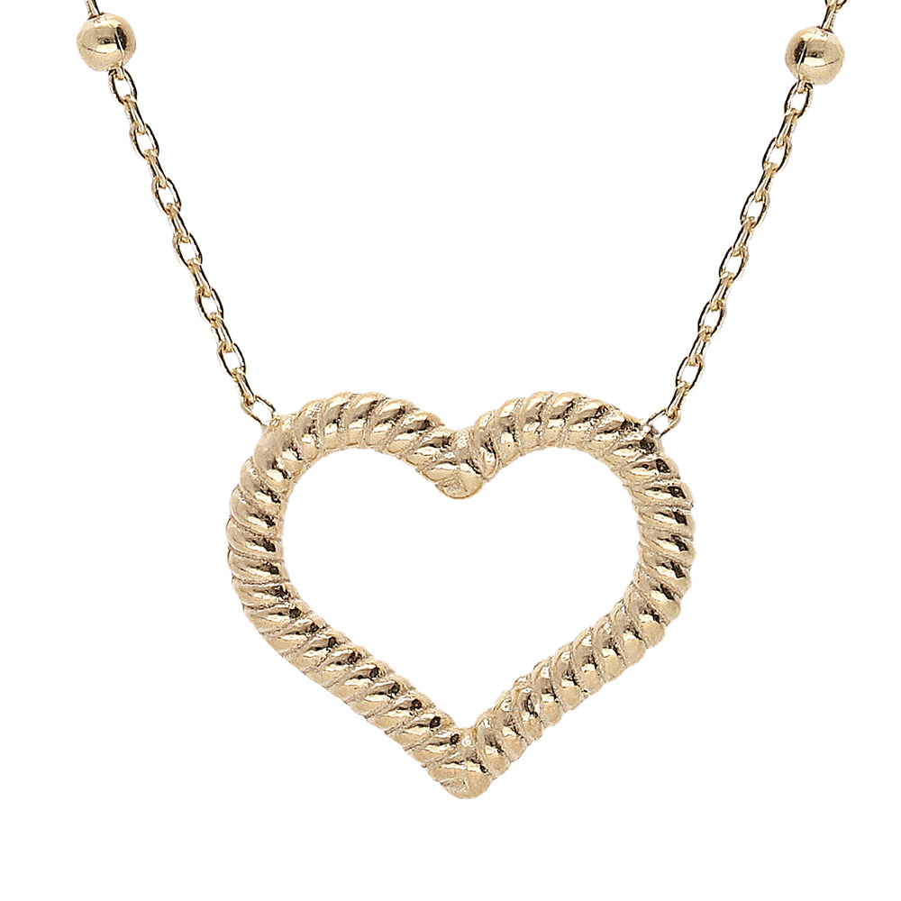 Collier en argent et dorure jaune boules avec coeur torsadé évidé 40+5cm