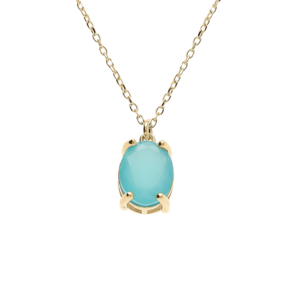 Collier argent doré pendentif ovale oxyde 10 x 7.5mm vert opaque réglable 42 à 45cm