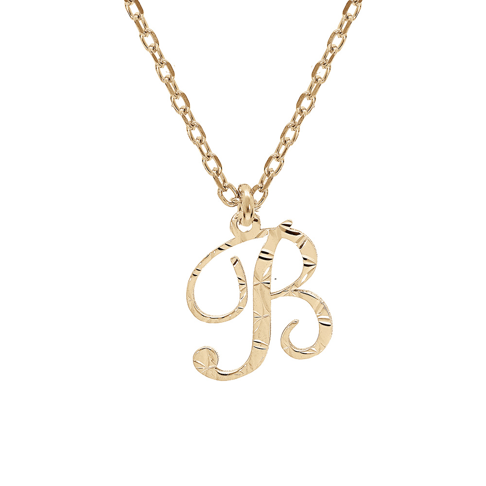 Collier en argent et dorure jaune chaîne avec pendentif lettre anglaise B diamanté 40+4cm