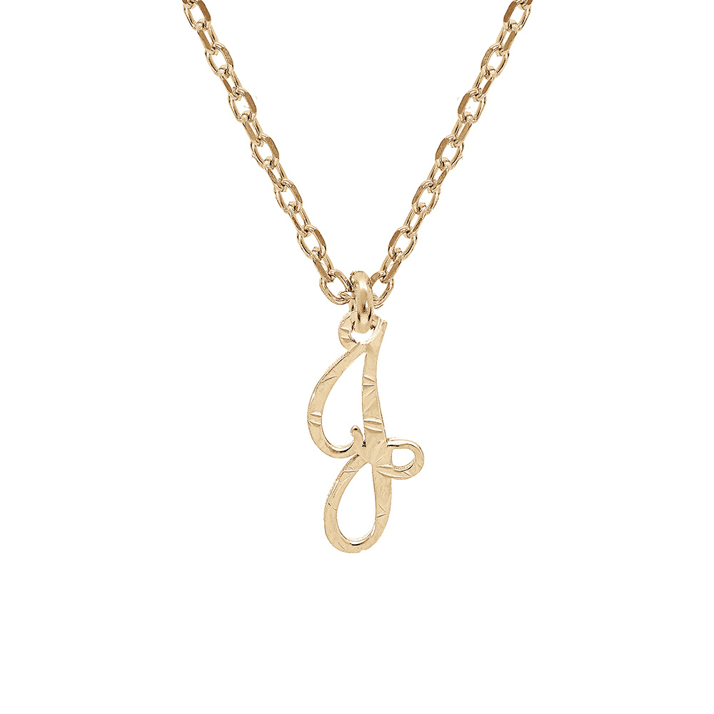 Collier en argent et dorure jaune chaîne avec pendentif lettre anglaise J diamanté 40+4cm