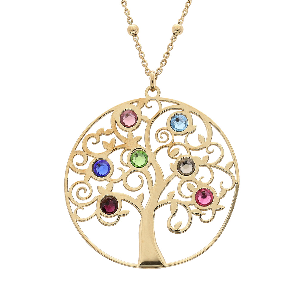 Collier en argent et dorure jaune pendentif arbre de vie orné d'oxydes multi couleurs 40+4cm