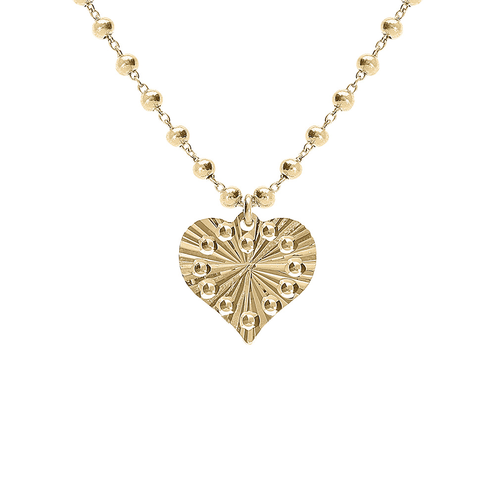 Collier argent doré chaîne boules pendentif coeur martelé réglable 40 à 45cm