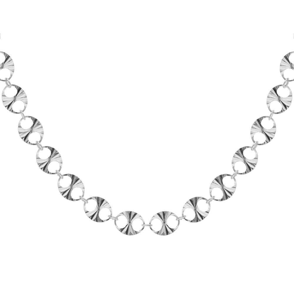 Collier en argent rhodié maille pastilles diamantées 42+3cm