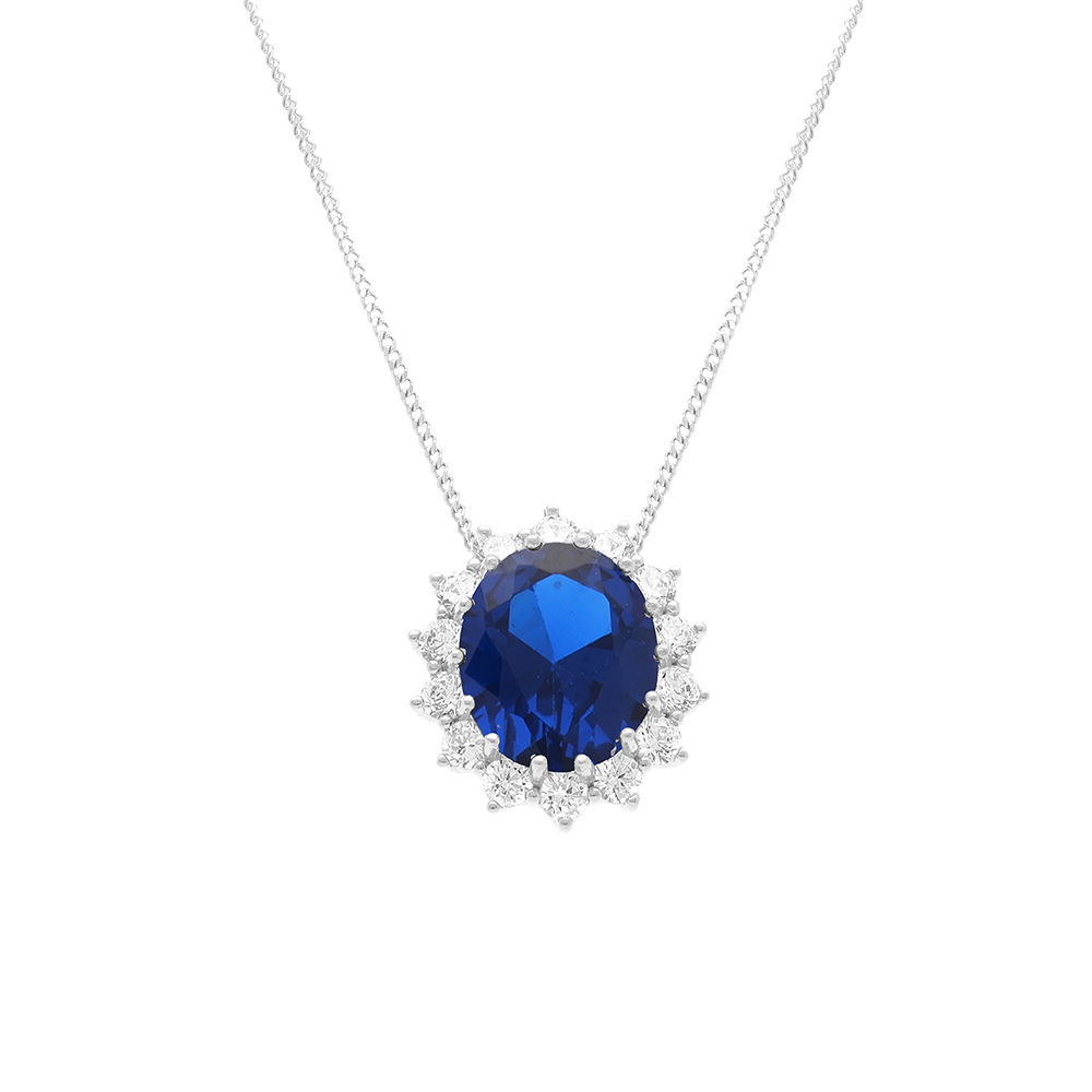 Collier en argent rhodié pendentif "royale" oxyde bleu (17 mm x 14 mm)  - 42+3cm
