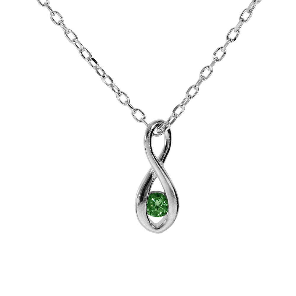 Collier en argent rhodié pendentif infini oxyde vert foncé 40+4cm