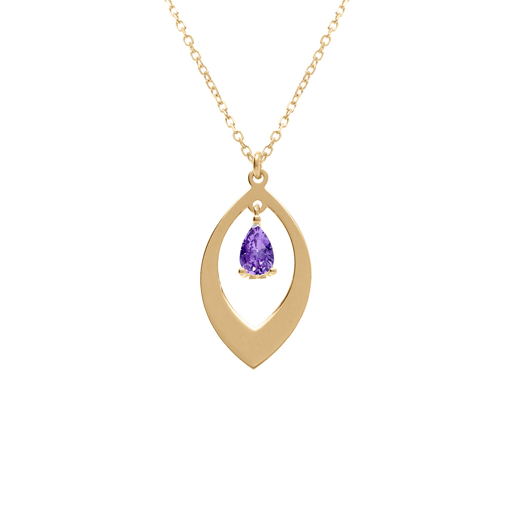 Collier en argent doré pendentif navette et oxyde violet 40+5cm
