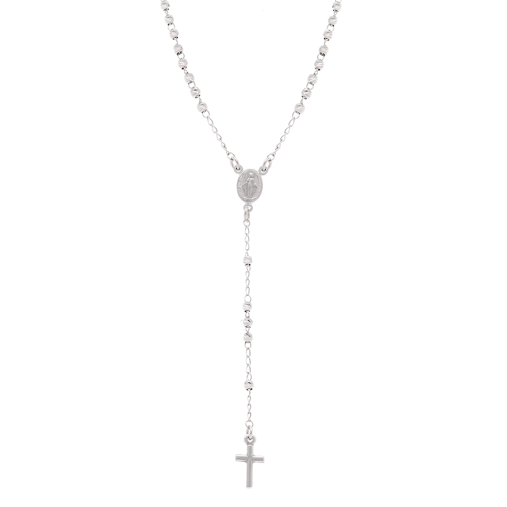 Collier en argent rhodié chapelet boules diamantées - 45+5cm Collier en argent rhodié chapelet boules diamantées - 45+5cm
