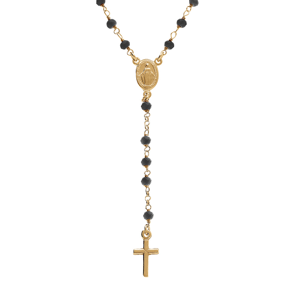 Collier en argent doré chapelet boules facetées spinelle noires  - 45+5cm