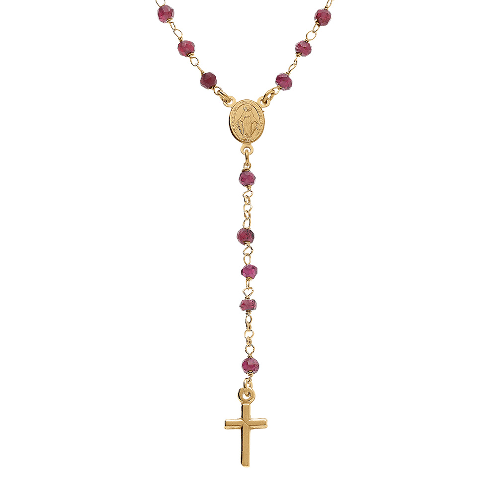 Collier en argent doré chapelet boules facetées rodolite violettes - 45+5cm Collier en argent doré chapelet boules facetées rodolite violettes - 45+5cm