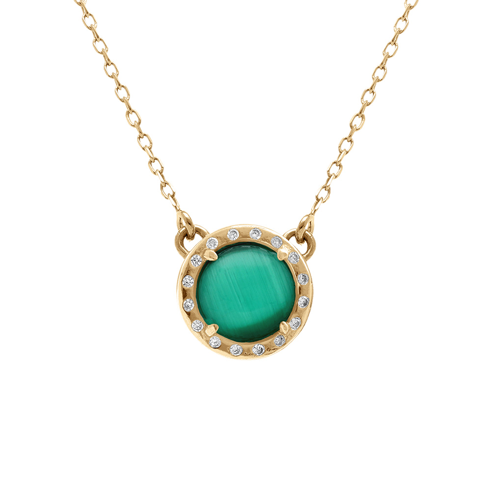 Collier en argent doré cabochon vert foncé - 40 +5 cm
