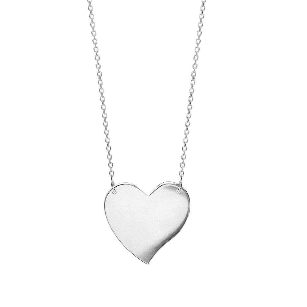 Collier en argent chaîne avec pendentif plaque en forme de coeur à graver - longueur 43cm