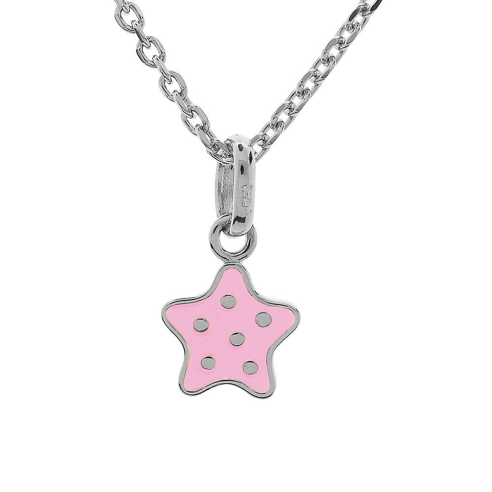 Collier en argent rhodié chaîne avec pendentif étoile rose à poids 36+2cm
