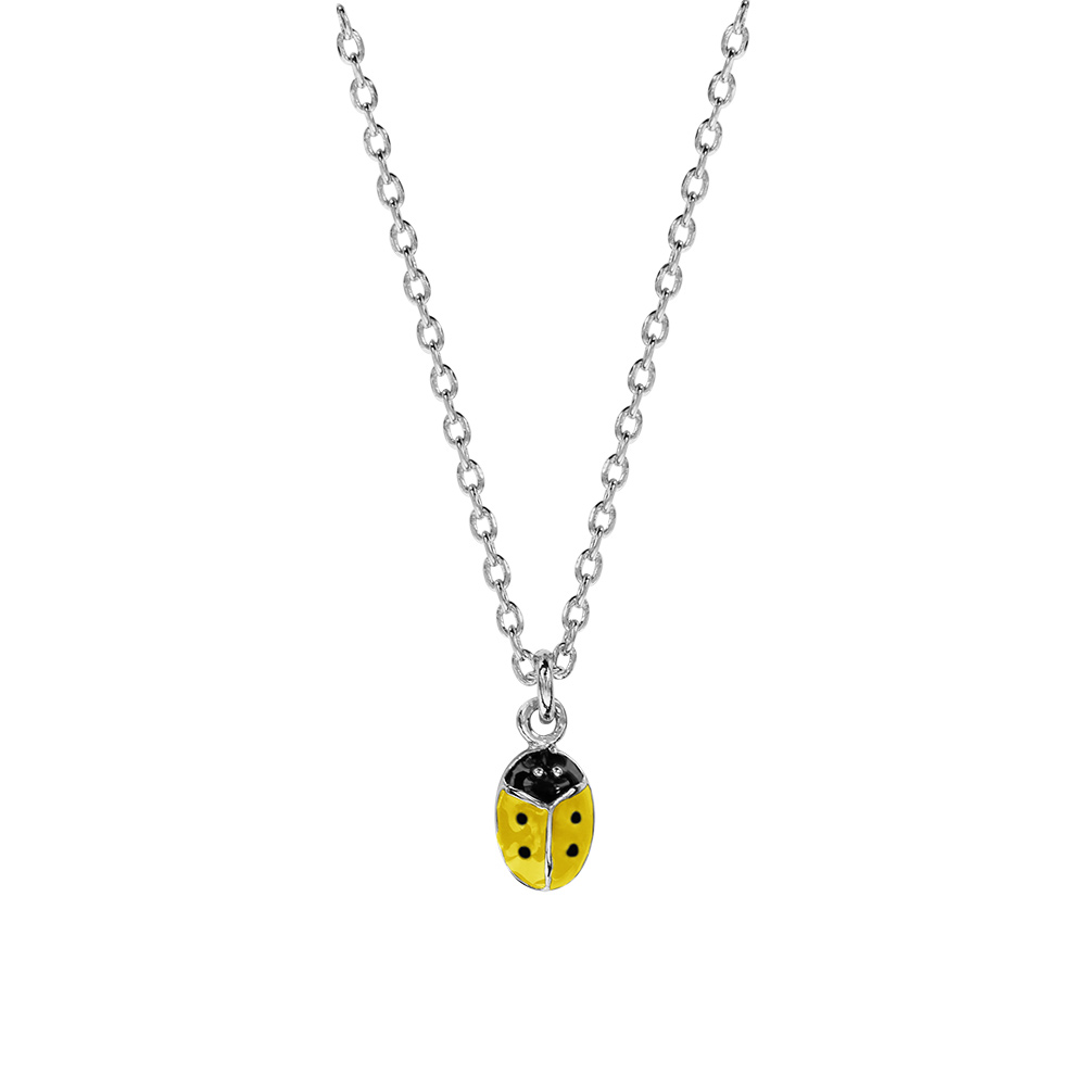 Collier enfant en argent chaîne avec pendentif coccinelle jaune et point noir 36+2cm