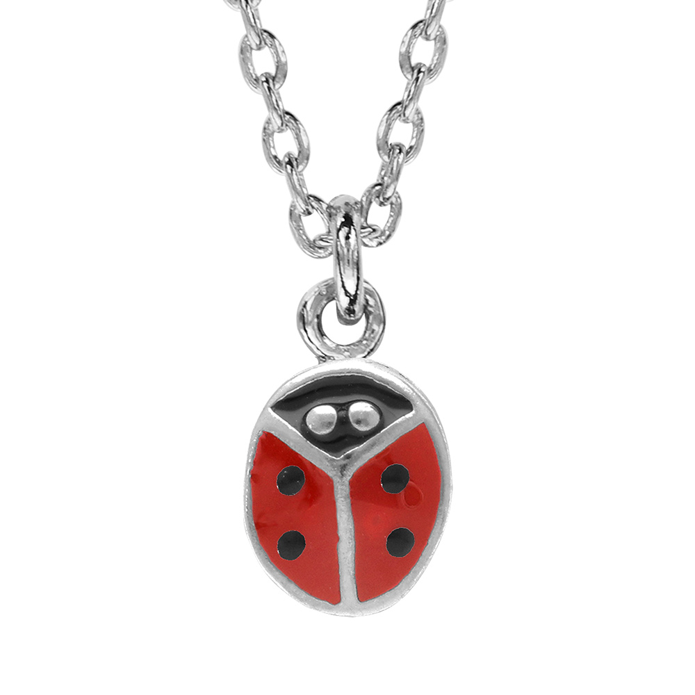 Collier pour enfant en argent chaîne avec pendentif coccinelle - longueur 36cm + 2cm de rallonge