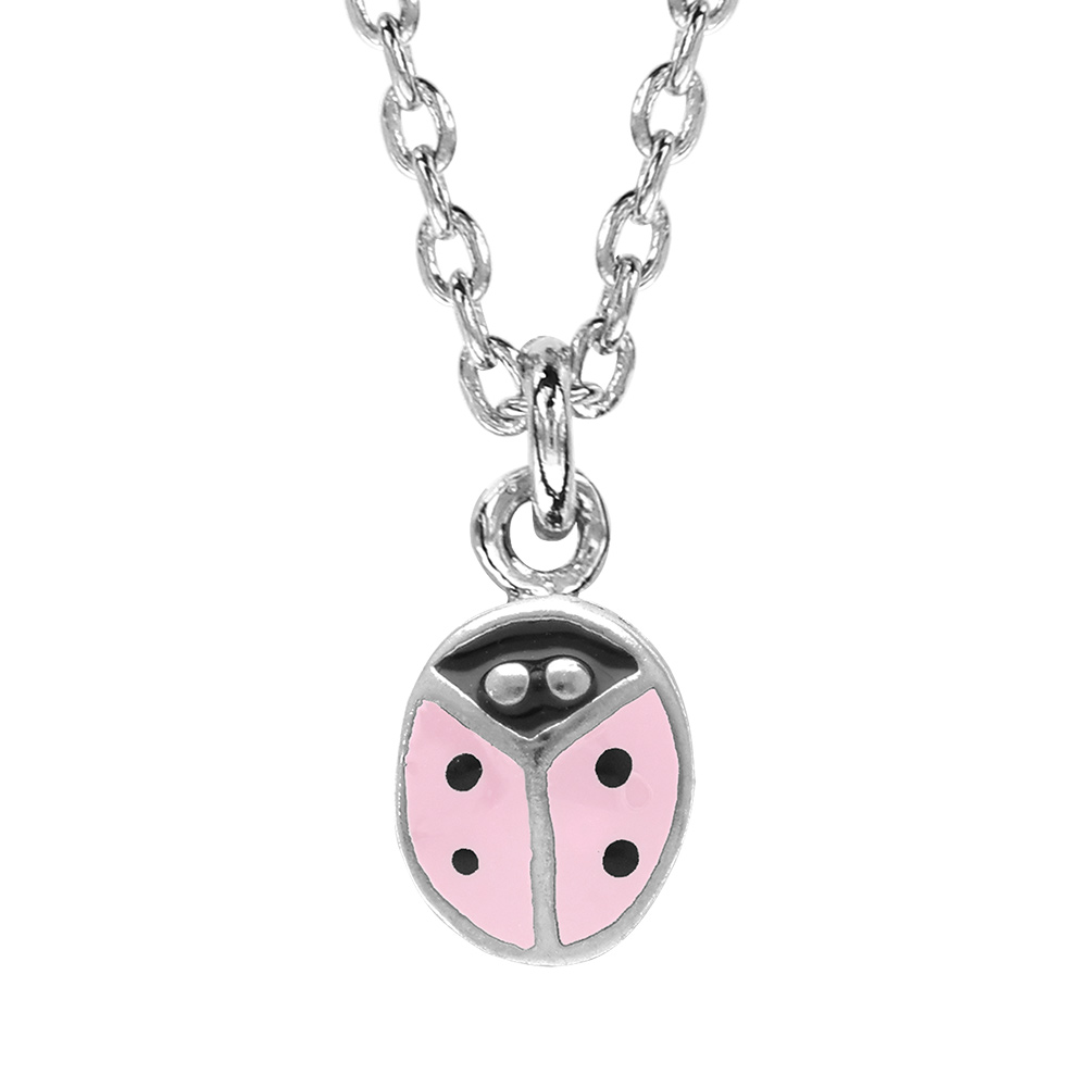 Collier en argent rhodié enfant coccinelle résine rose - 36+2cm