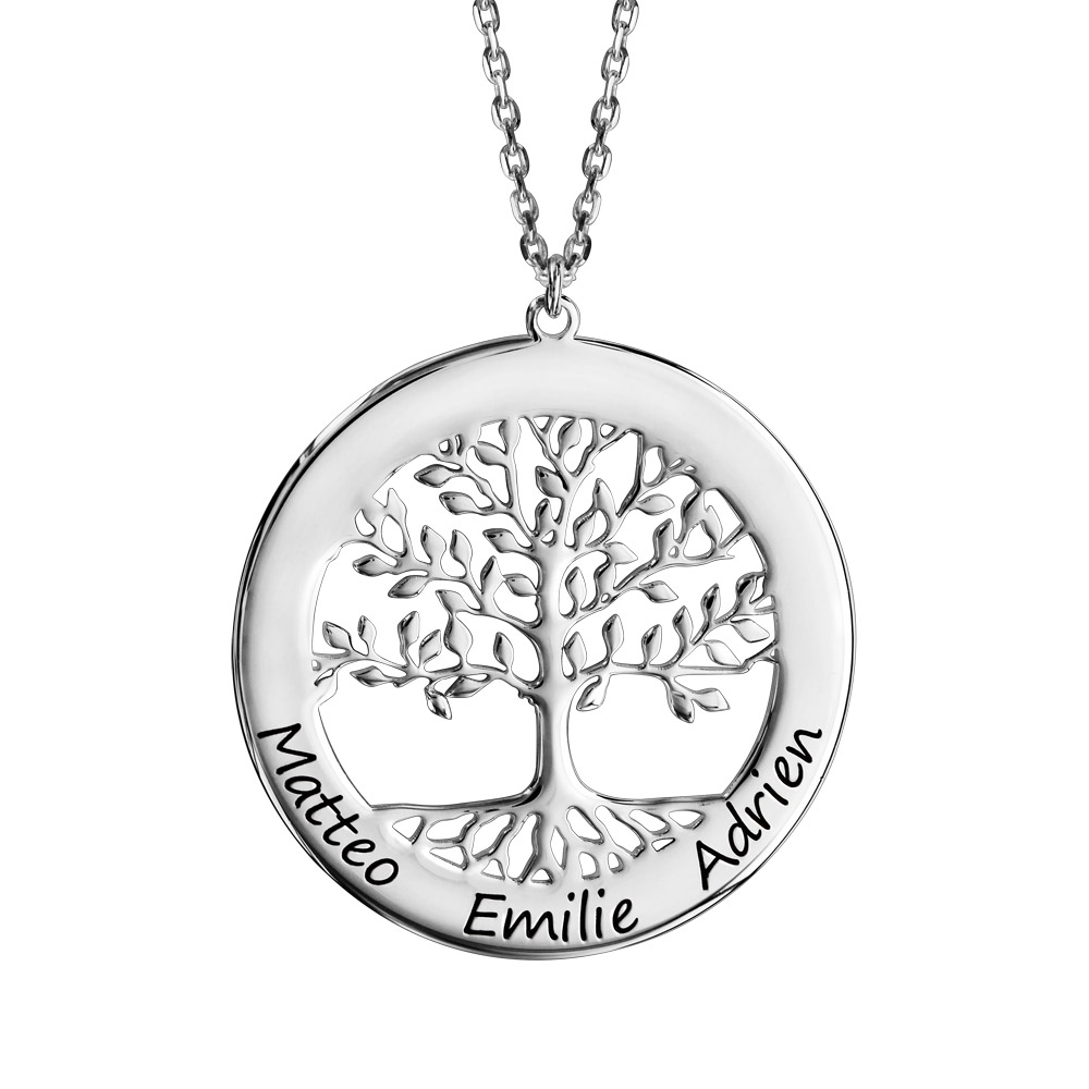 Collier en argent passivé chaîne avec pendentif arbre de vie prénom à graver 40cm + 5cm