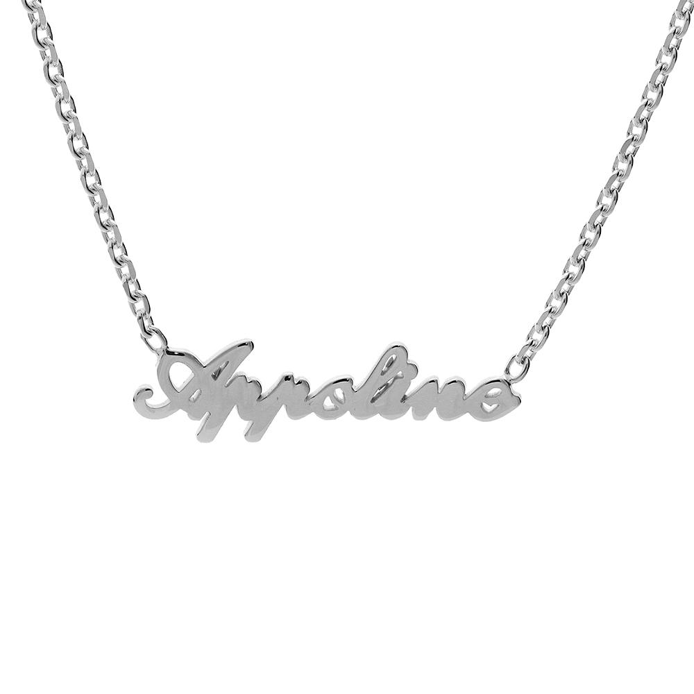 Collier en argent chaîne maille forçat avec découpe anglaise 1 prénom - longueur 40cm + 3cm de rallonge