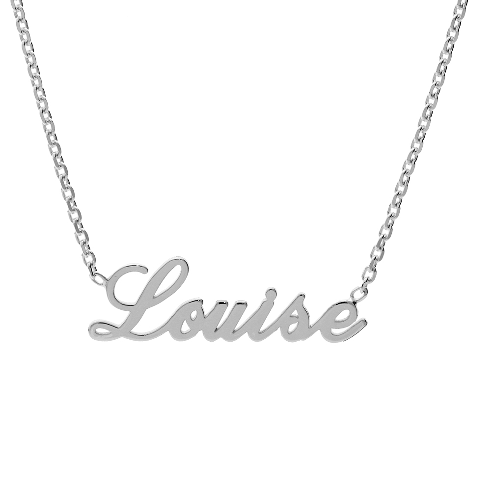 Collier en argent chaîne maille forçat avec découpe anglaise 1 prénom - longueur 40cm