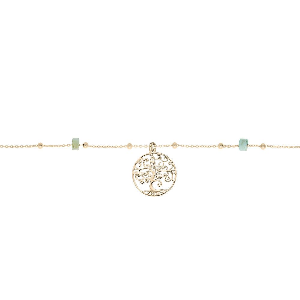 Chaîne de cheville en argent et dorure jaune avec pampille arbre de vie et rondelles turqquoise véritable 22+3cm Chaîne de cheville en argent et dorure jaune avec pampille arbre de vie et rondelles turqquoise véritable 22+3cm