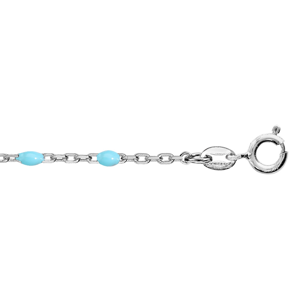 Chaîne de cheville en argent rhodié perles couleur turquoise 23+3cm