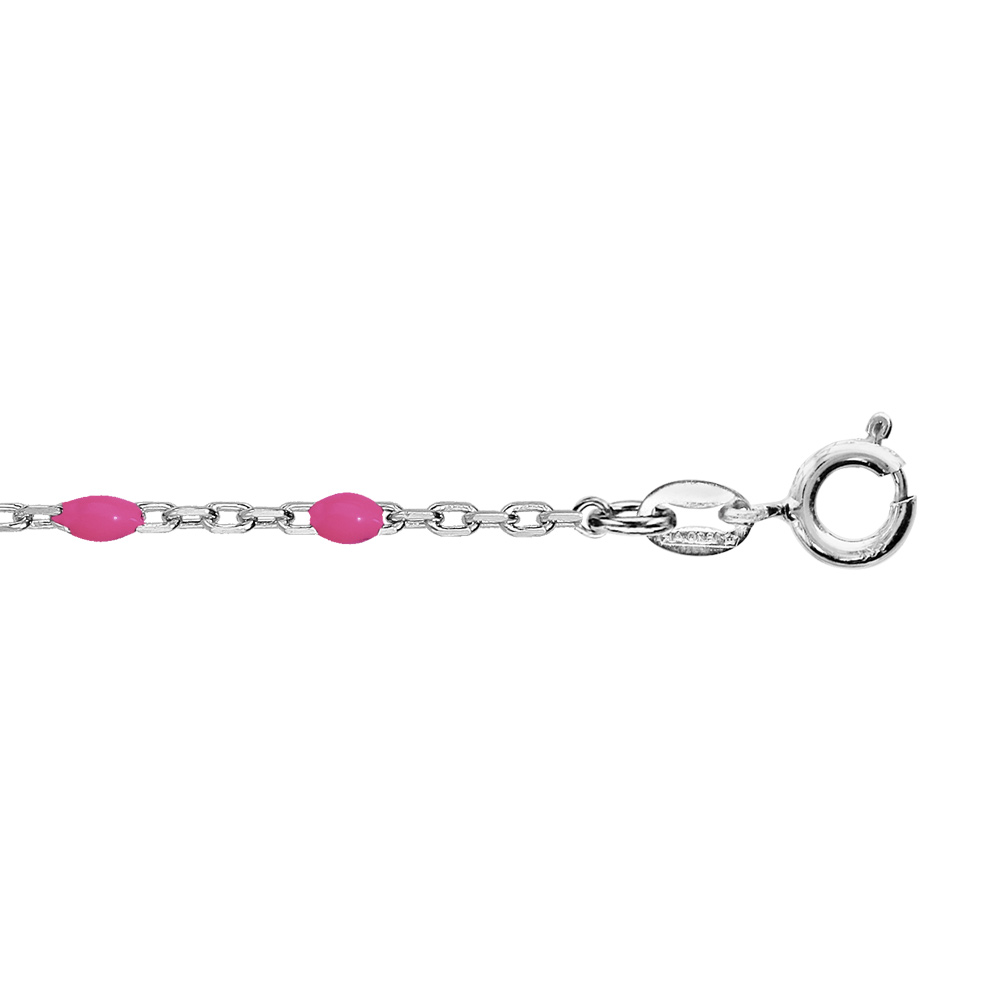 Chaîne de cheville en argent rhodié avec perles rose fluo 23+3cm Chaîne de cheville en argent rhodié avec perles rose fluo 23+3cm