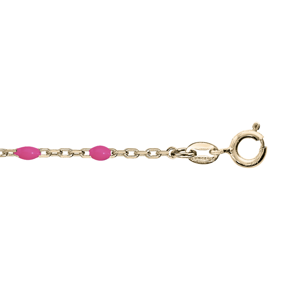 Chaîne de cheville en argent et dorure jaune avec perles rose fluo 23+3cm Chaîne de cheville en argent et dorure jaune avec perles rose fluo 23+3cm