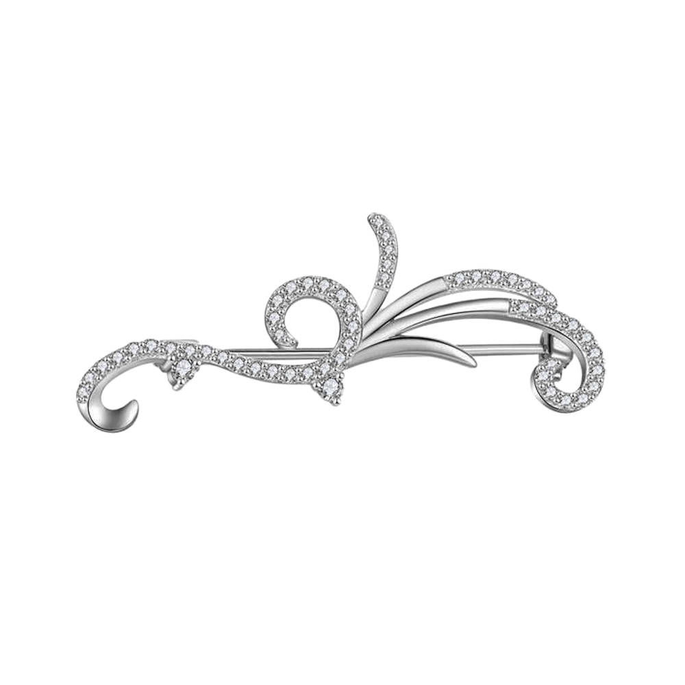 Broche en argent rhodié volutes avec oxydes blancs sertis 42.7 x 14.9mm Broche en argent rhodié volutes avec oxydes blancs sertis 42.7 x 14.9mm