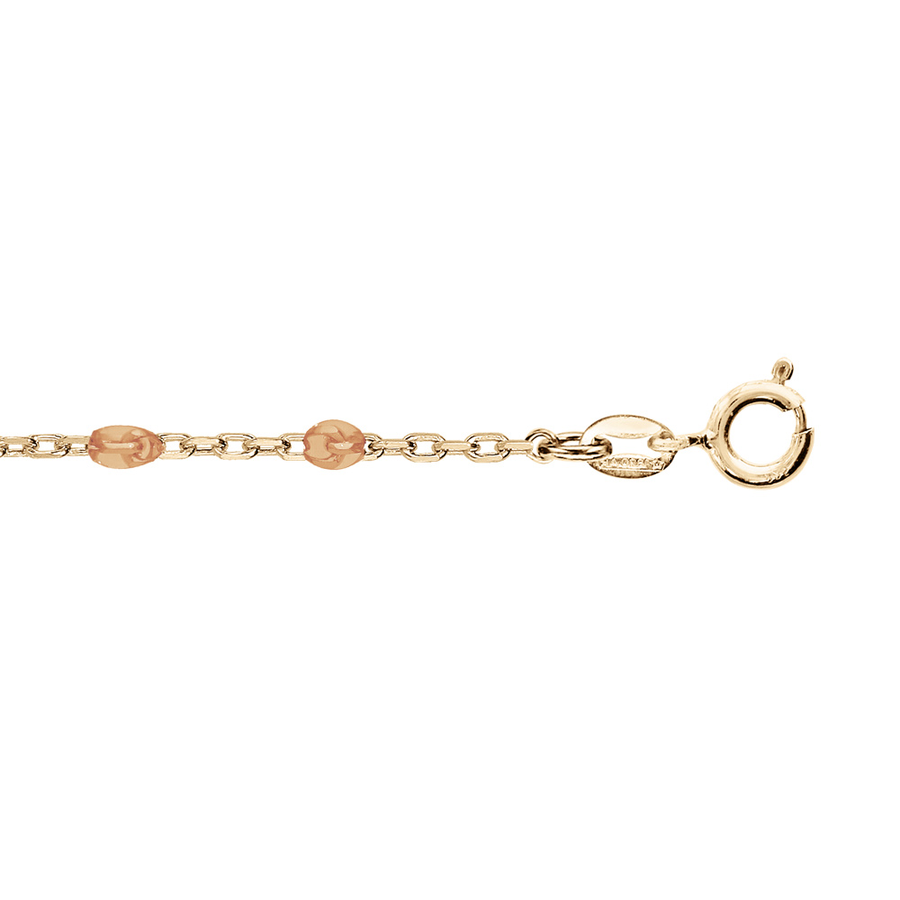 Chaîne de cheville en argent et dorure jaune avec olives couleur orange transparent 23+3cm