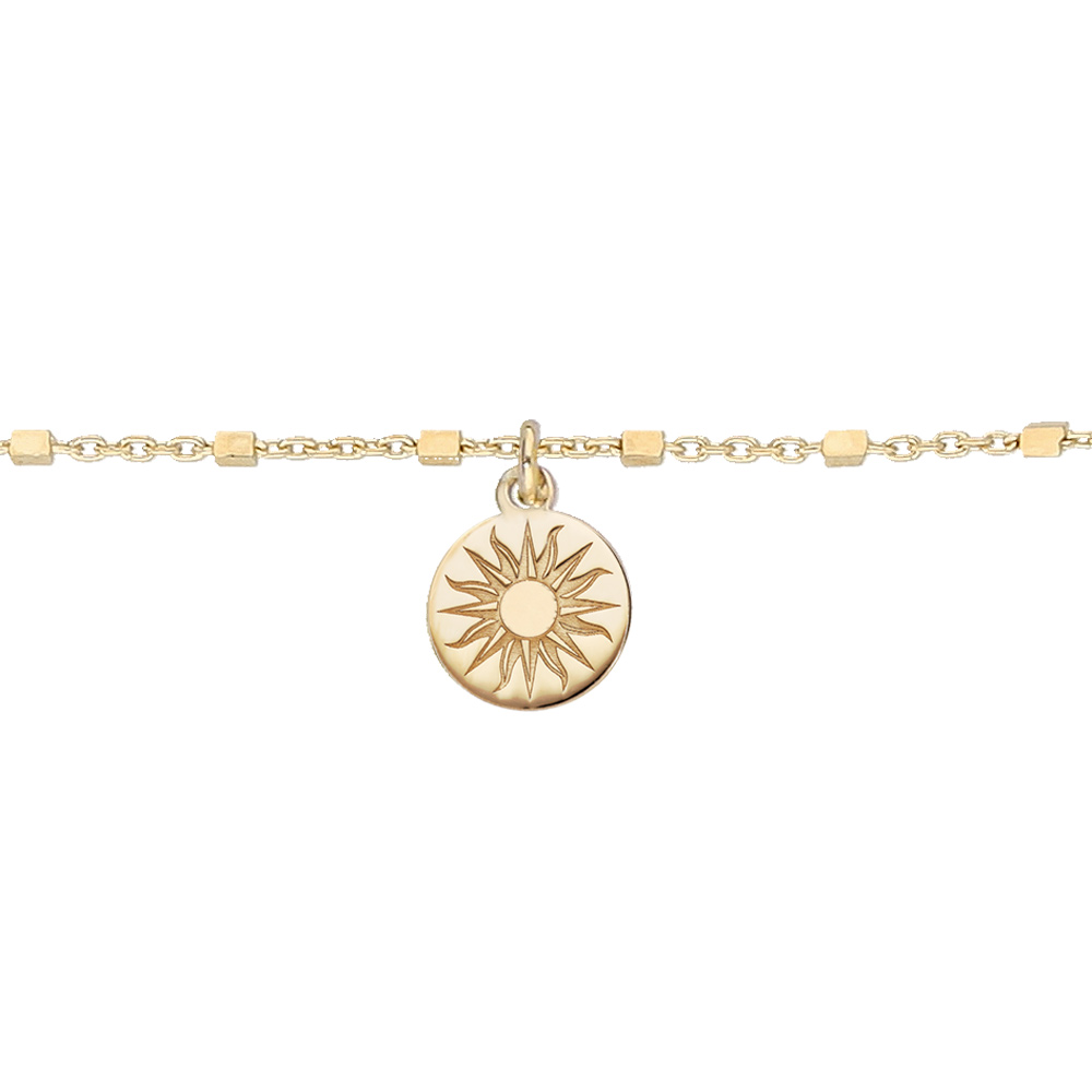 Chaîne de cheville en argent et dorure jaune avec pastille soleil 23+3cm