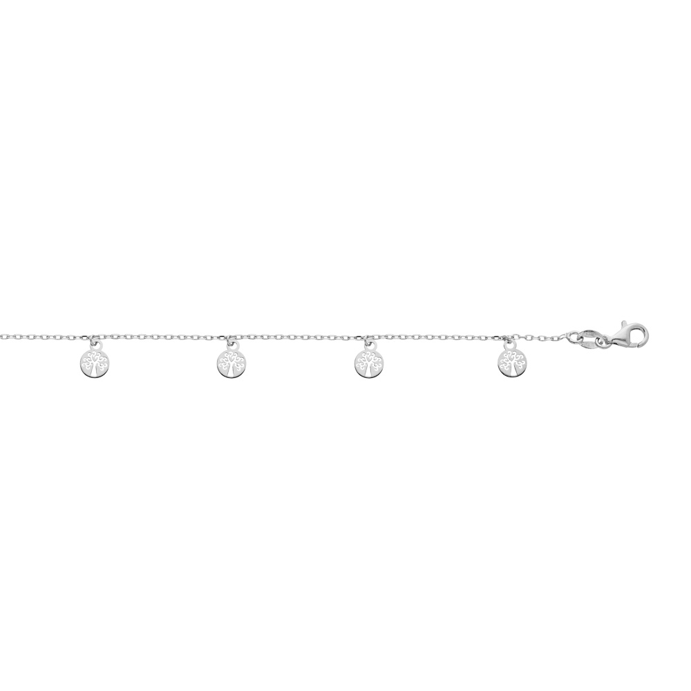 Chaîne de cheville en argent rhodié avec pampilles arbre de vie 23+3cm