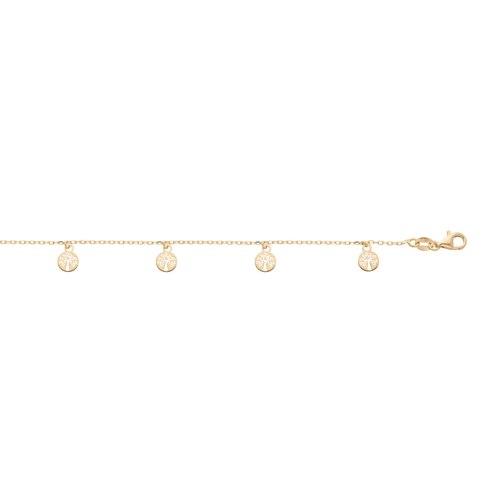 Chaîne de cheville en argent et dorure jaune avec pampilles arbre de vie 23+3cm